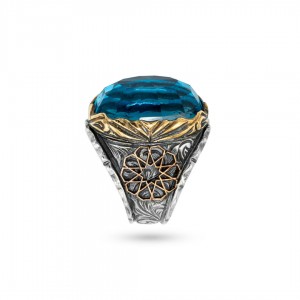 خاتم عقيق طبيعي للرجال من الفضة الإسترلينية مع حجر العقيق الأزرق بتصميم فريد خاتم عقيق طبيعي للرجال من الفضة الإسترلينية مع حجر العقيق الأزرق بتصميم فريد