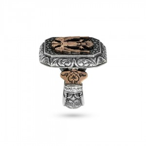 خاتم فضة رجالي مزين بنقش نسر السلاجقة - رمز القوة والهيبة خاتم فضة رجالي مزين بنقش نسر السلاجقة - رمز القوة والهيبة