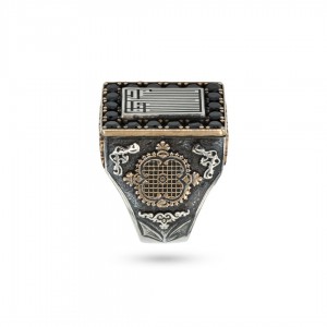خاتم رجالي تركي عثماني من الفضة الاسترليني مرصع بحجارة الزيركون الاسود  خاتم رجالي تركي عثماني من الفضة الاسترليني مرصع بحجارة الزيركون الاسود