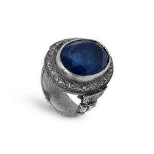 خاتم فضة عيار 925 للرجال مع حجر عقيق أزرق بيضاوي خاتم فضة عيار 925 للرجال مع حجر عقيق أزرق بيضاوي